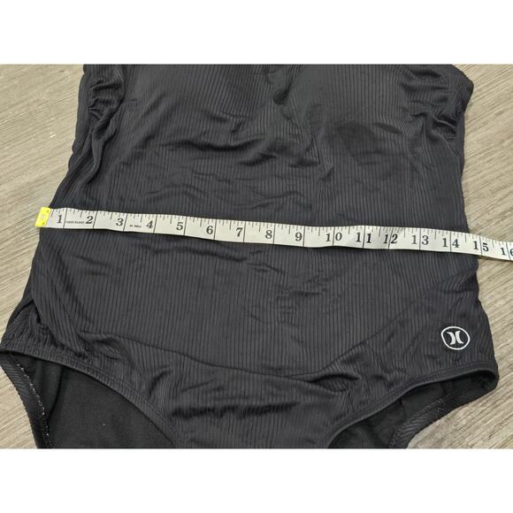Hurley Black 1 Piece UPF 50+ Protection Ribbed Lined Texture Padded Top Swimsuit - Picture 5 of 9